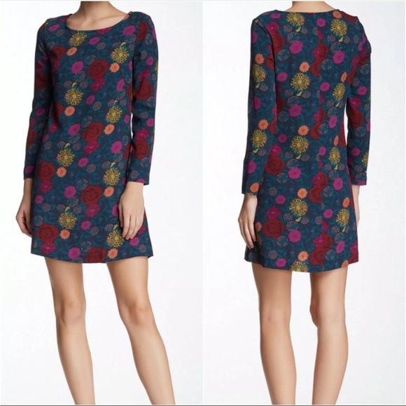 NEW American Apparel | Long Sleeve Crepe Dress | Teal Floral | Medium‎ - Picture 1 of 13